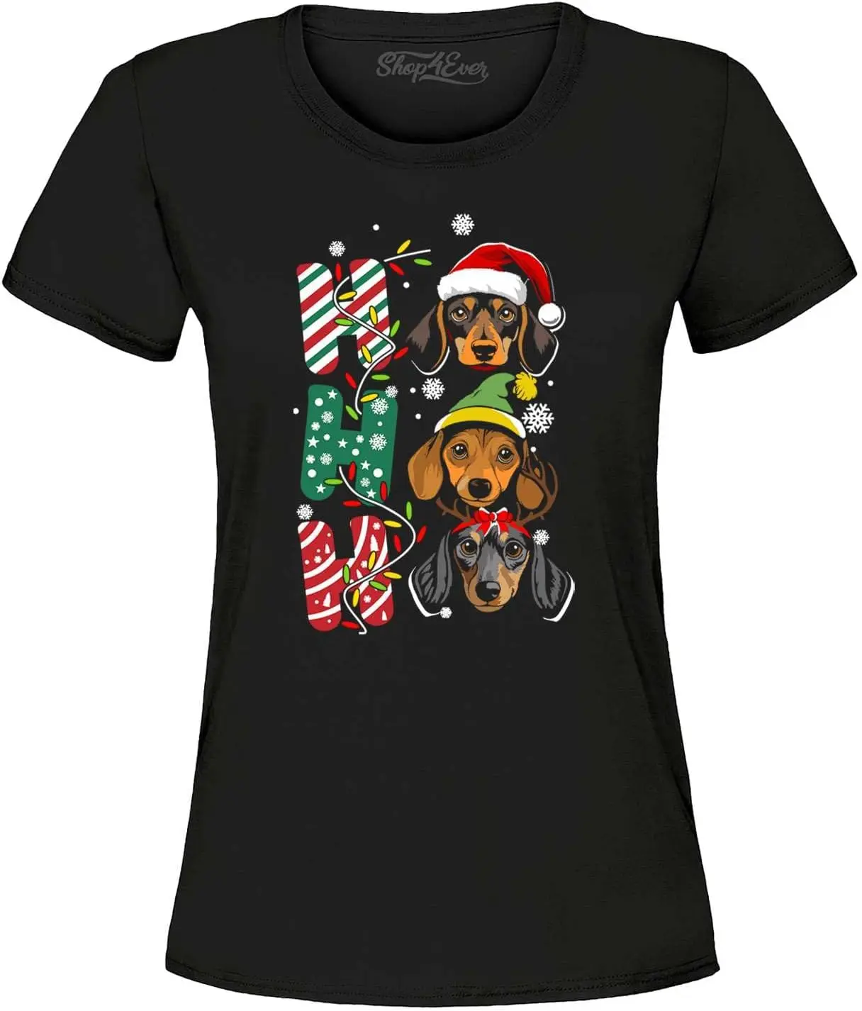 shop4ever Ho Ho Ho Christmas Daschund Weiner Dogs Women's T-Shirt