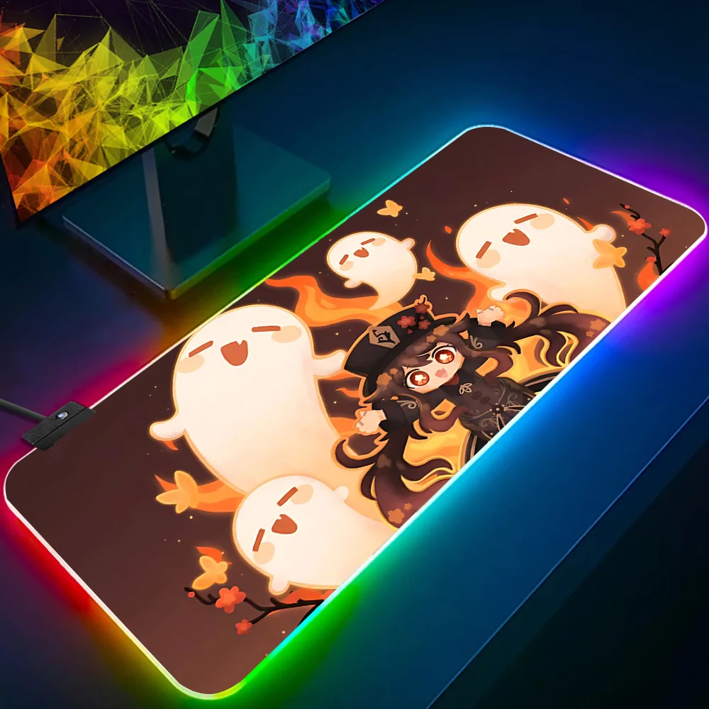 Genshins Impacts Hu Tao RGB Pc Gamer Keyboard Mouse Pad Mousepad LED Glowing Mouse Mats Rubber Gaming Computer Mausepad