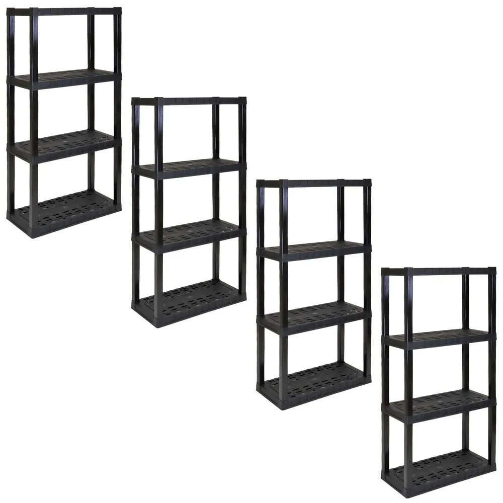 

4-Tier Plastic Garage Shelving Unit Lightweight Snap-Fit Assembly 400 lbs Total Capacity Ventilated Design Home Office Storage