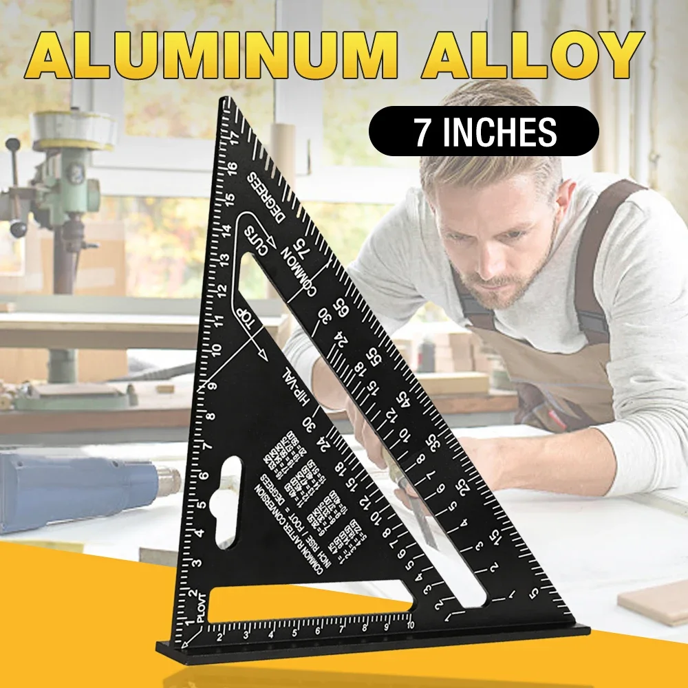 7Inch Aluminum Alloy Triangle Square Ruler Angle Protractor Woodworking Measurement Tool Metric Carpenter Square Gauges