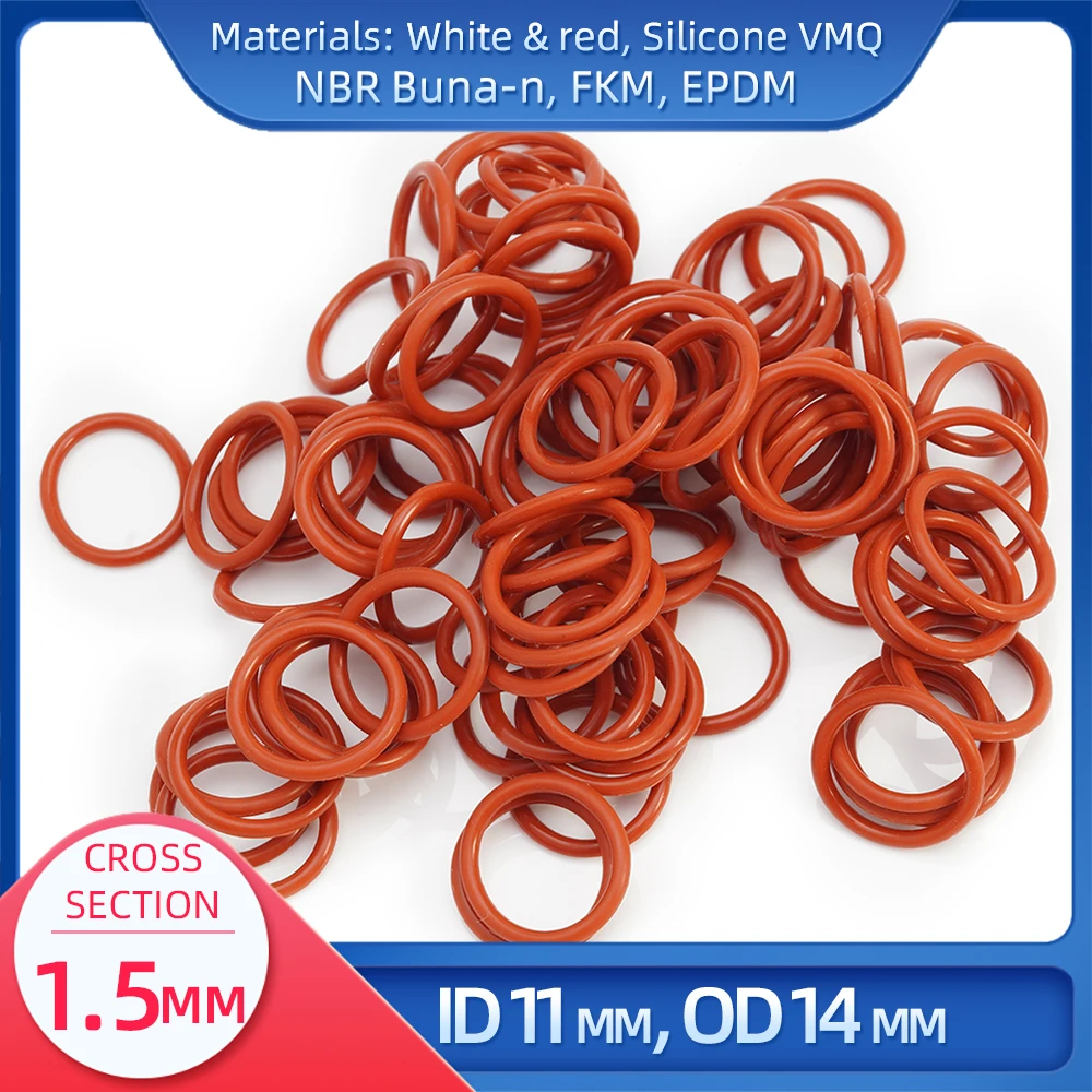 O Ring CS 1.5mm ID 11mm OD 14 mm Material With Silicone VMQ NBR FKM EPDM ORing Seal Gasket