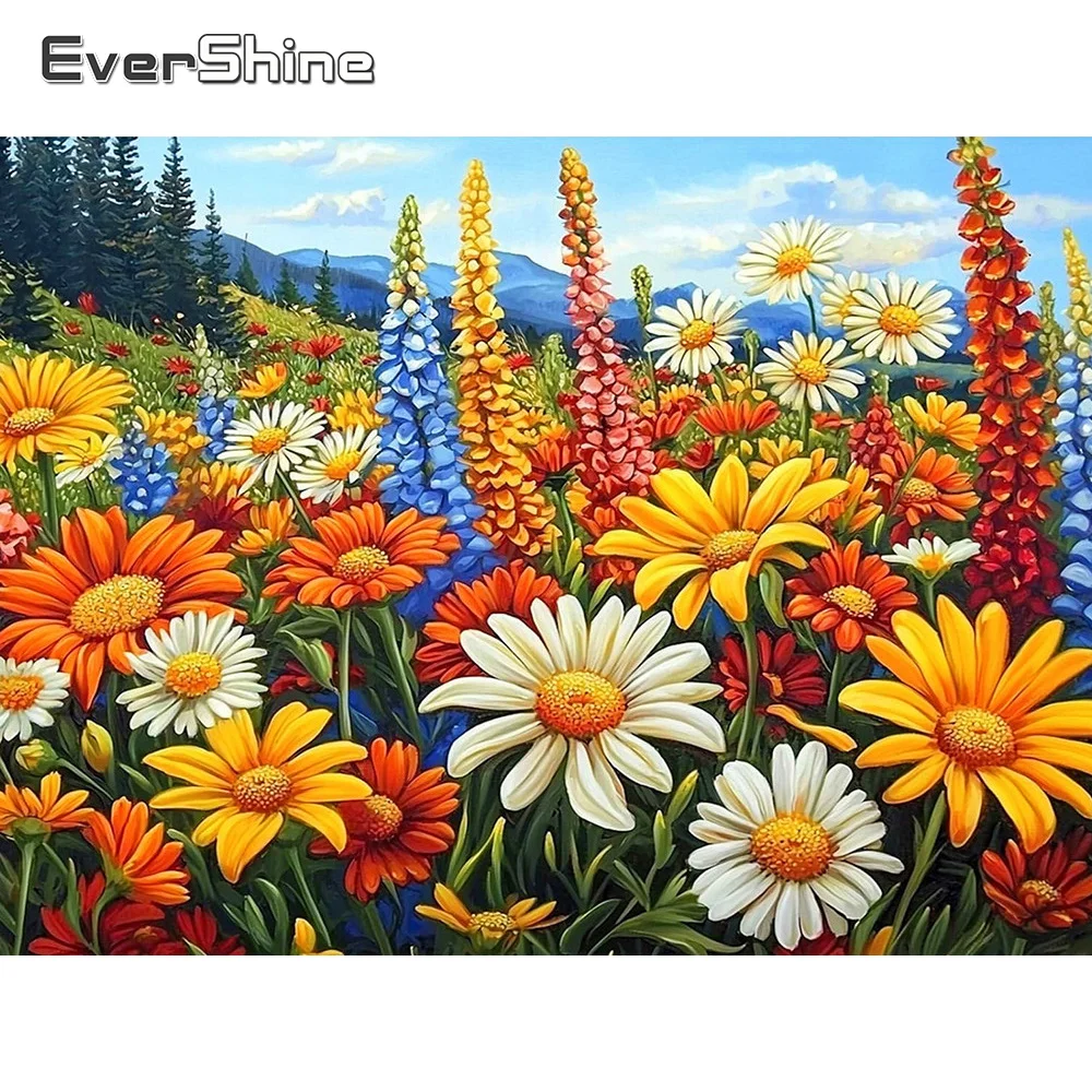 Evershine Diamant-Mosaik Blumenmuster Vollquadratisch Rund Gemälde Gänseblümchen Kreuzstich Stickerei 5D DIY Wohnzimmer Kunsthandwerk