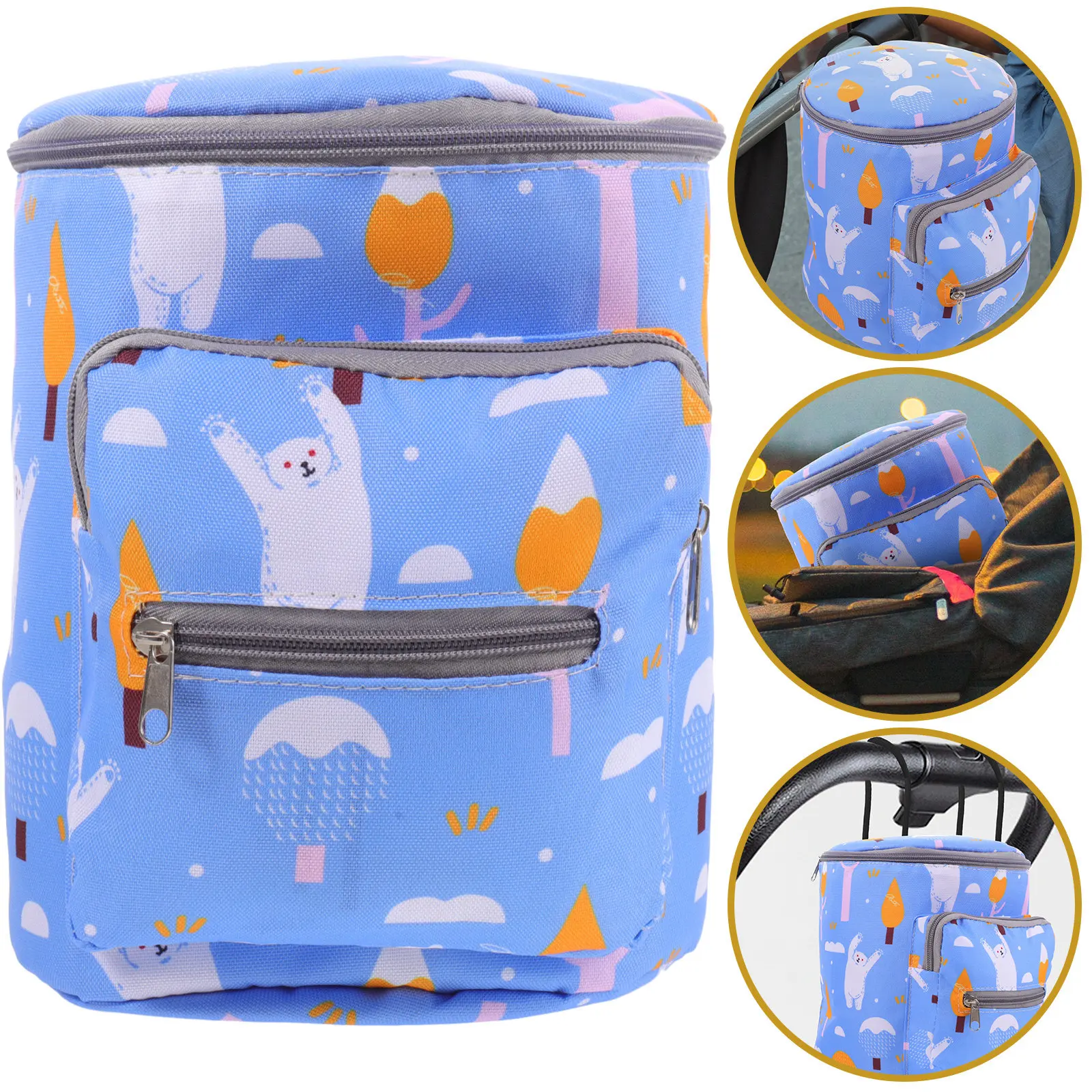 

Hanging Diaper Bag for Baby with Fashion Print Strong Binding Rope Smooth Zipper Portable Travel Organizer for Wet Dry Diapers