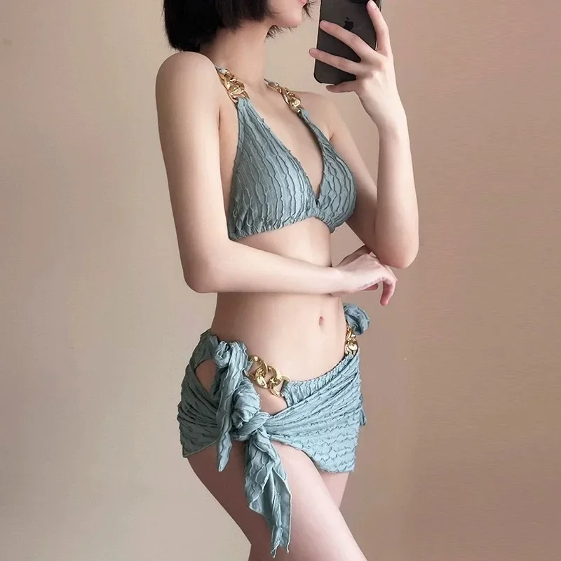 Sexy Bikini Set Women's 2025 New Style Beach Vacation Three-piece Pure Desire Style Separate Swimsuit for Female