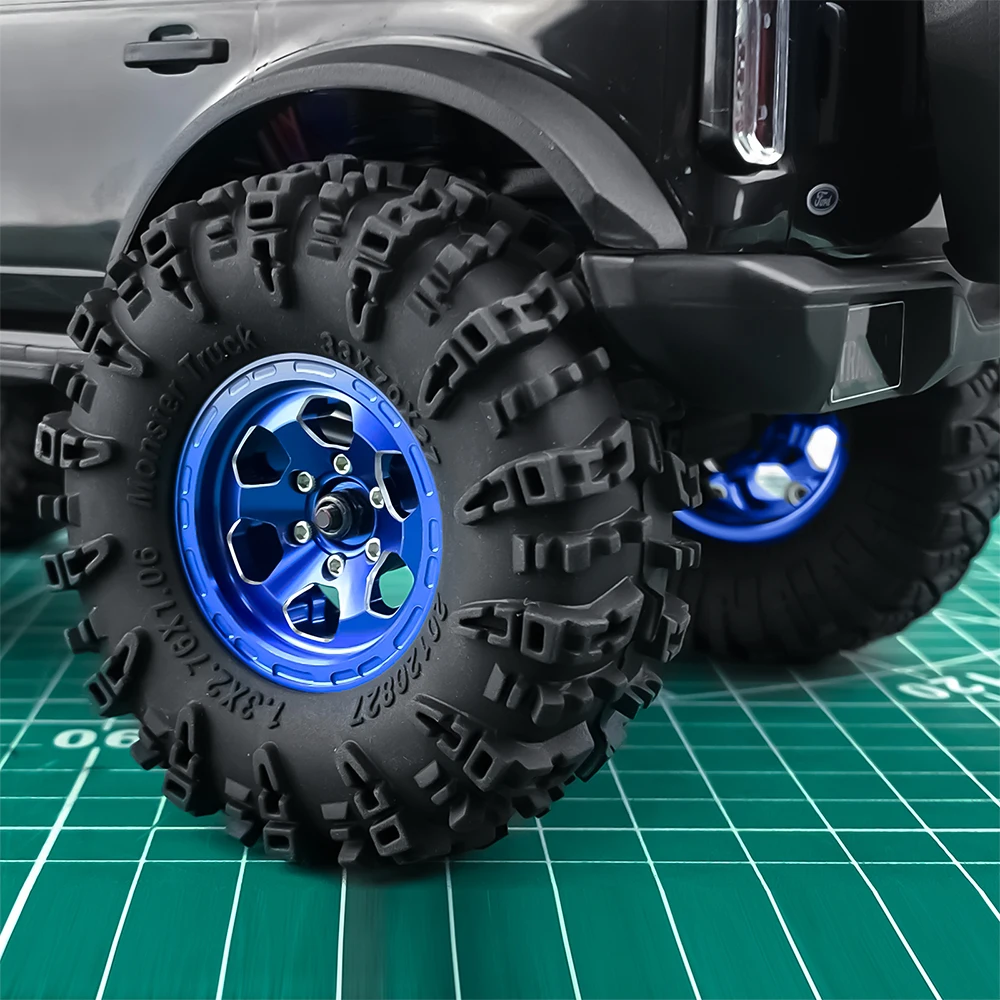 YEAHRUN 4 Stuks Rubber Wiel Banden 1.3 inch Beadlock Velgen Hubs voor 1/24 RC Auto Axiale SCX24 Crawler auto Upgrade Onderdelen
