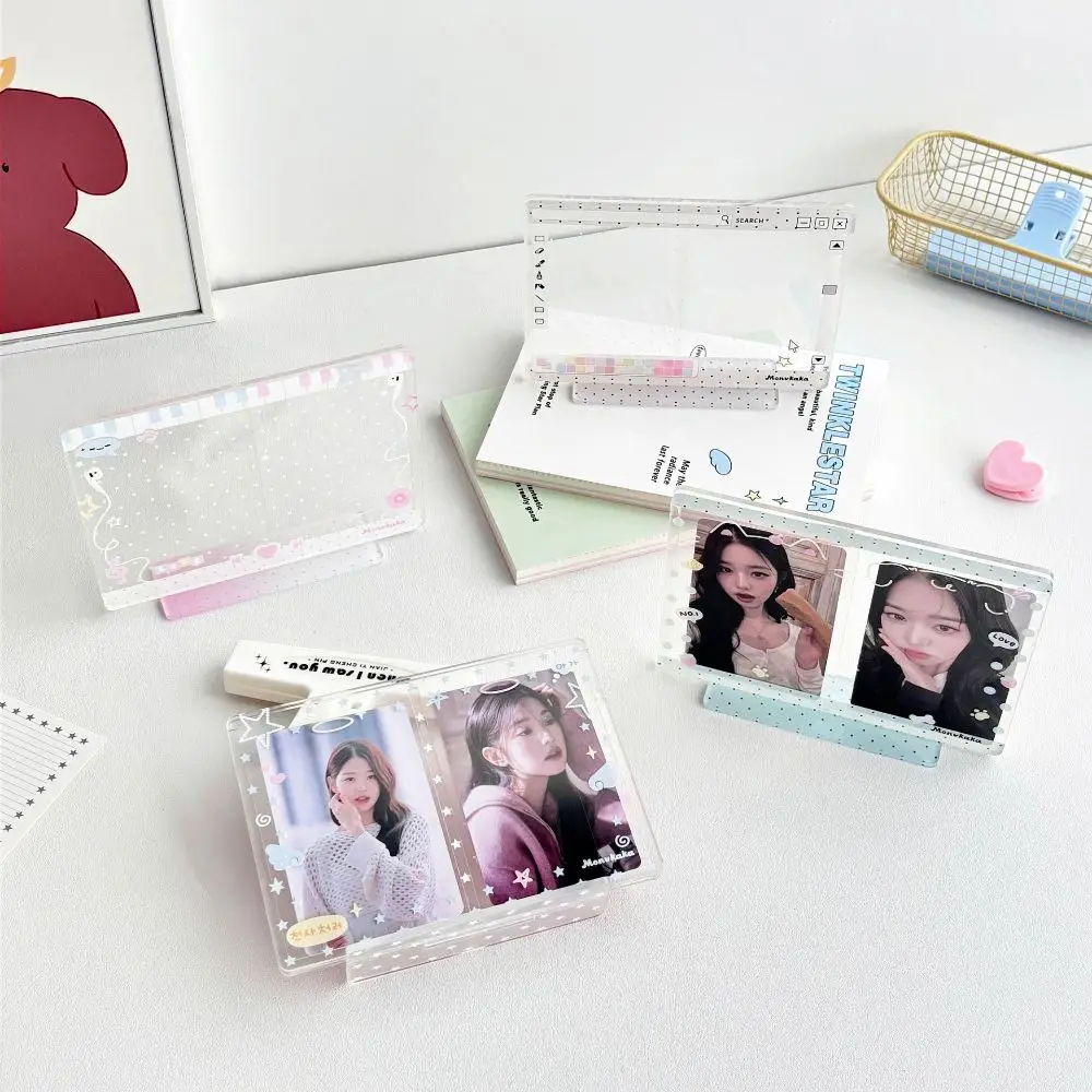 Dual Card Slot Double Card Holder 3 Inch Couple Photo Display Card Holder Standee Acrylic Freestanding Photo Display Stand