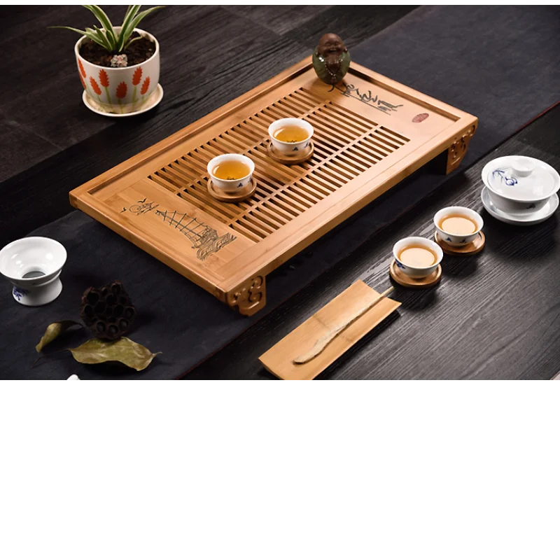 50x29x7cm Bamboo Tea Tray with Dual Function Storage and Drainage Water Drawer-style Kungfu Tea Set Household Tray Home Gift