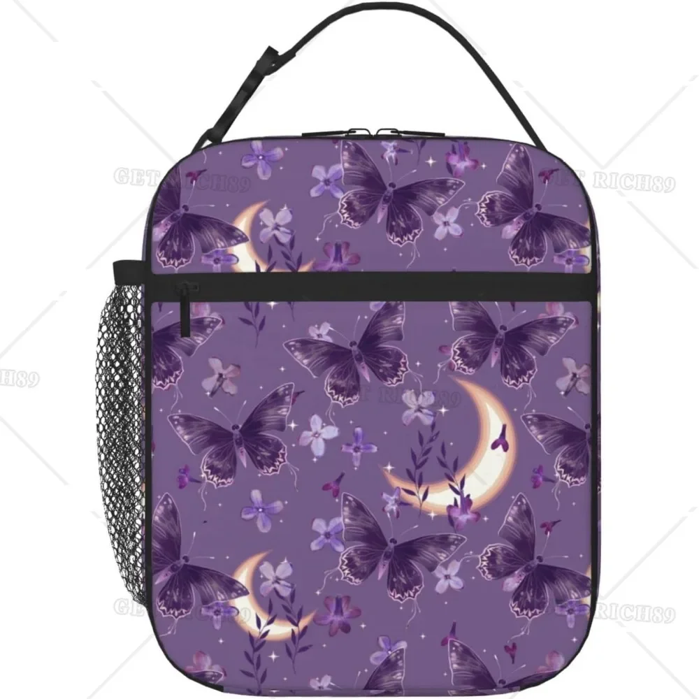 Insulated Purple Butterfly Lunch Bag - Reusable Cooler Tote for Women/Men - Waterproof & Leakproof - Lunch Box for Picnic Office