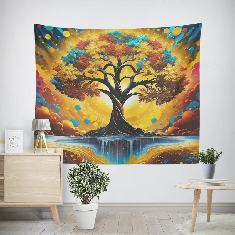 Tapiz psicodélico de cielo cósmico, colgante de pared de estrellas y planetas, adecuado para decoración de habitación y sala de estar, tapiz de paisaje