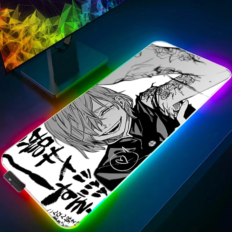 

LED Mouse Pad jujutsu Kaisen Kugisaki Nobara Gaming Backlight Accessories RGB Mousepad Gamer Completo Computer Keyboard Desk Mat