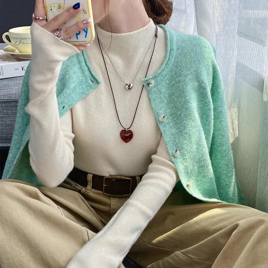 Gebreide Trui Vrouwen Vesten Nieuwe Lange Mouw Mock Hals Witte Gebreide Trui Vest Vrouwen Tops Knitwears Sueters De Mujer Q972