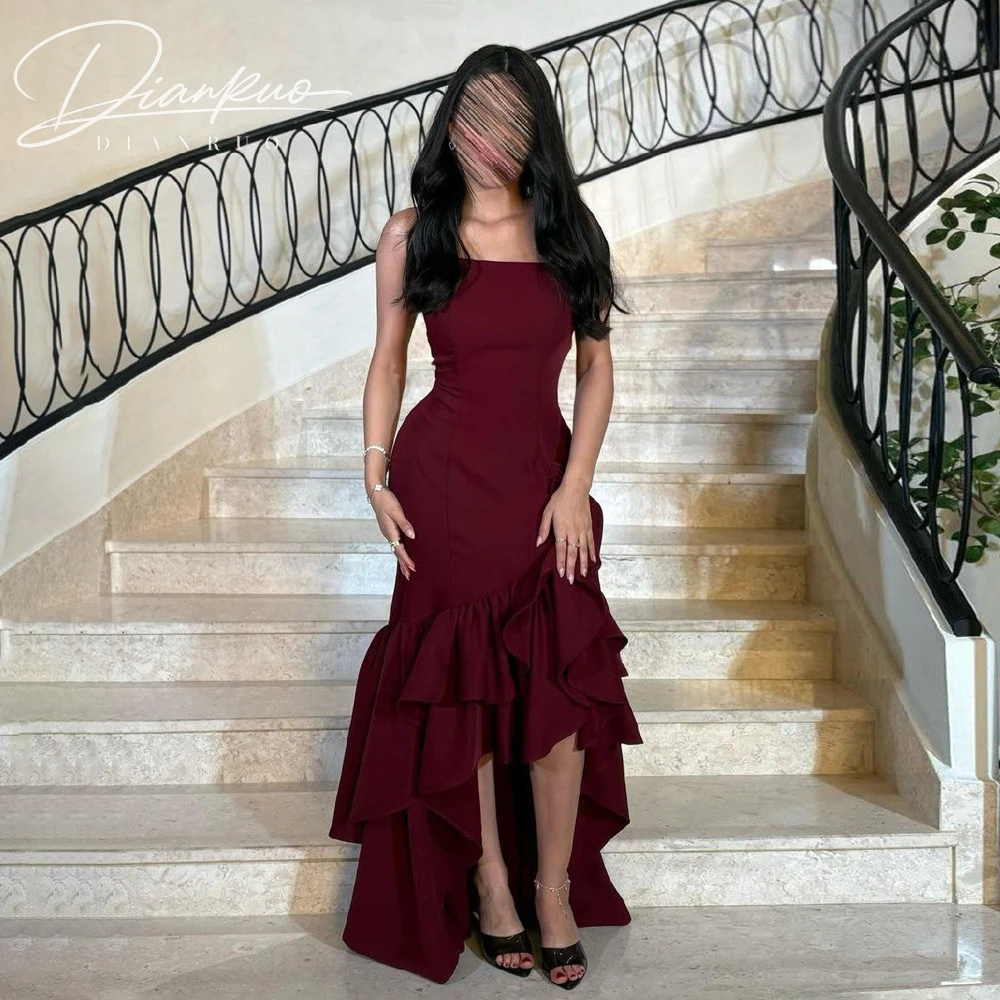 

Customized Burgundy Evening Dresses for Special Occasions Strapless 2026 Formal Ruffles Evening Dress Mermaid Wedding Gown
