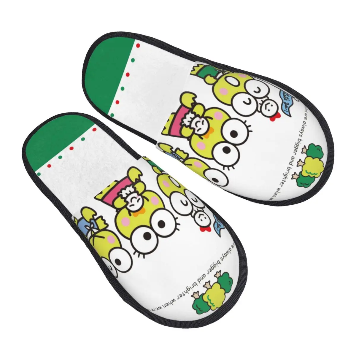

Custom Print Women Keroppi Cartoon House Slippers Soft Warm Adorable Frog Memory Foam Fluffy Slipper Indoor Outdoor Shoes