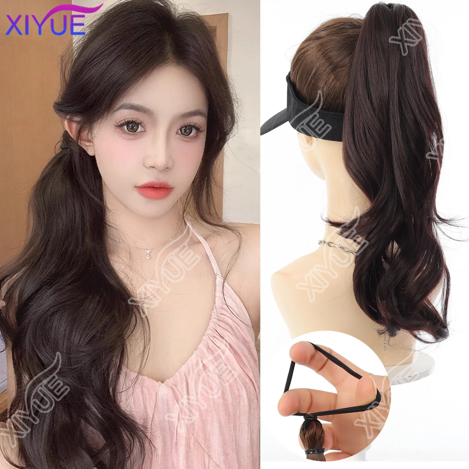 

Синтетические хвостики для наращивания волос с резинкой, длинный вьющийся волнистый многослойный хвост для женщин, термостойкий парик из волос для ежедневного использования