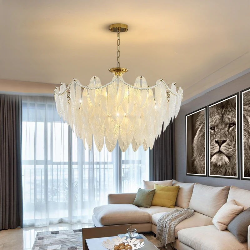 Modern Living Room Bedroom Pearl Chandelier Dining Room Office Feather Lamp Study Lighting Fixture E14 Can Be Three Color Light