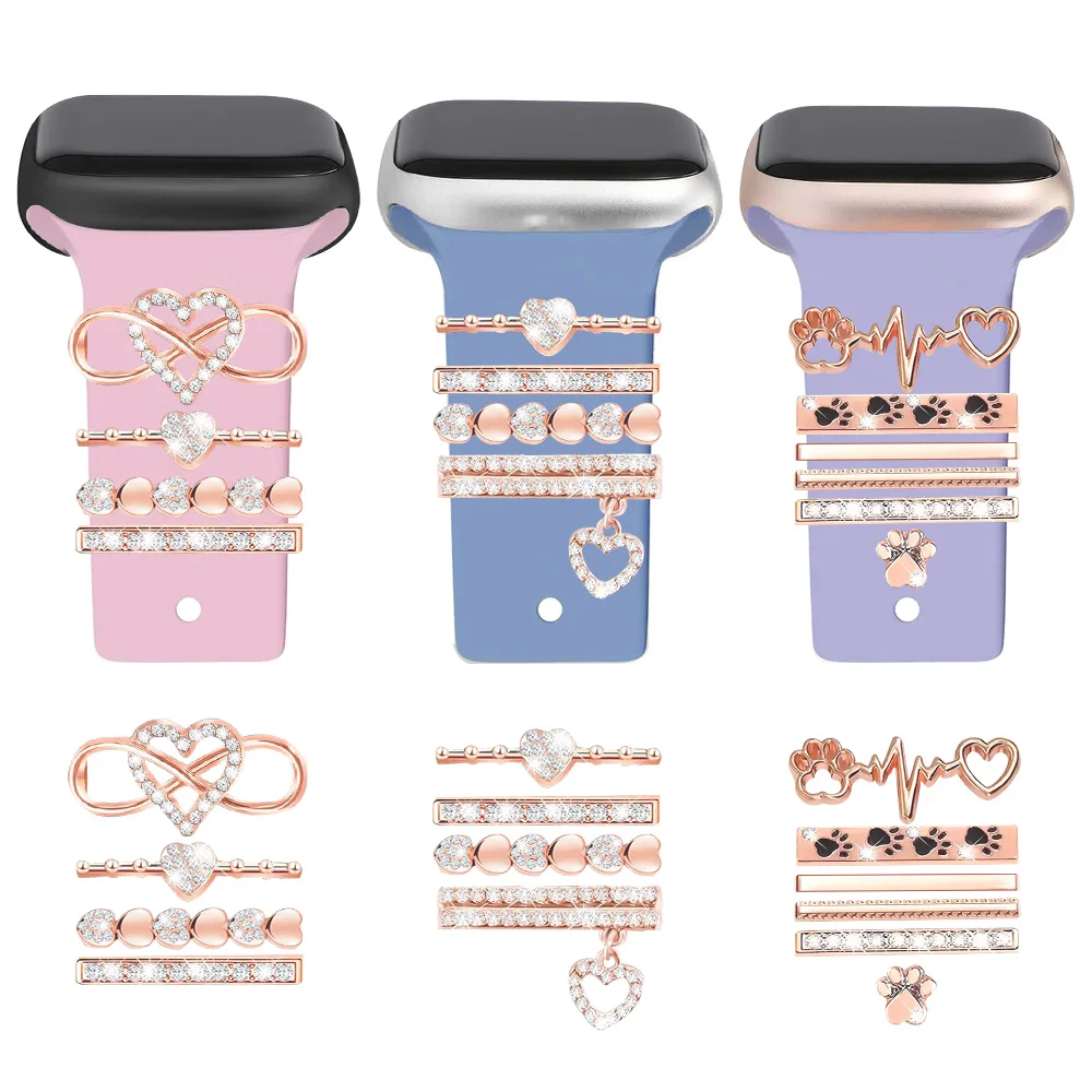 14-Pcs Super Bling Watch Charms with 13-Pcs Decorative Rings Loops 1-Pcs Decoration,Compatible with Apple Watch Band Metal 1-11