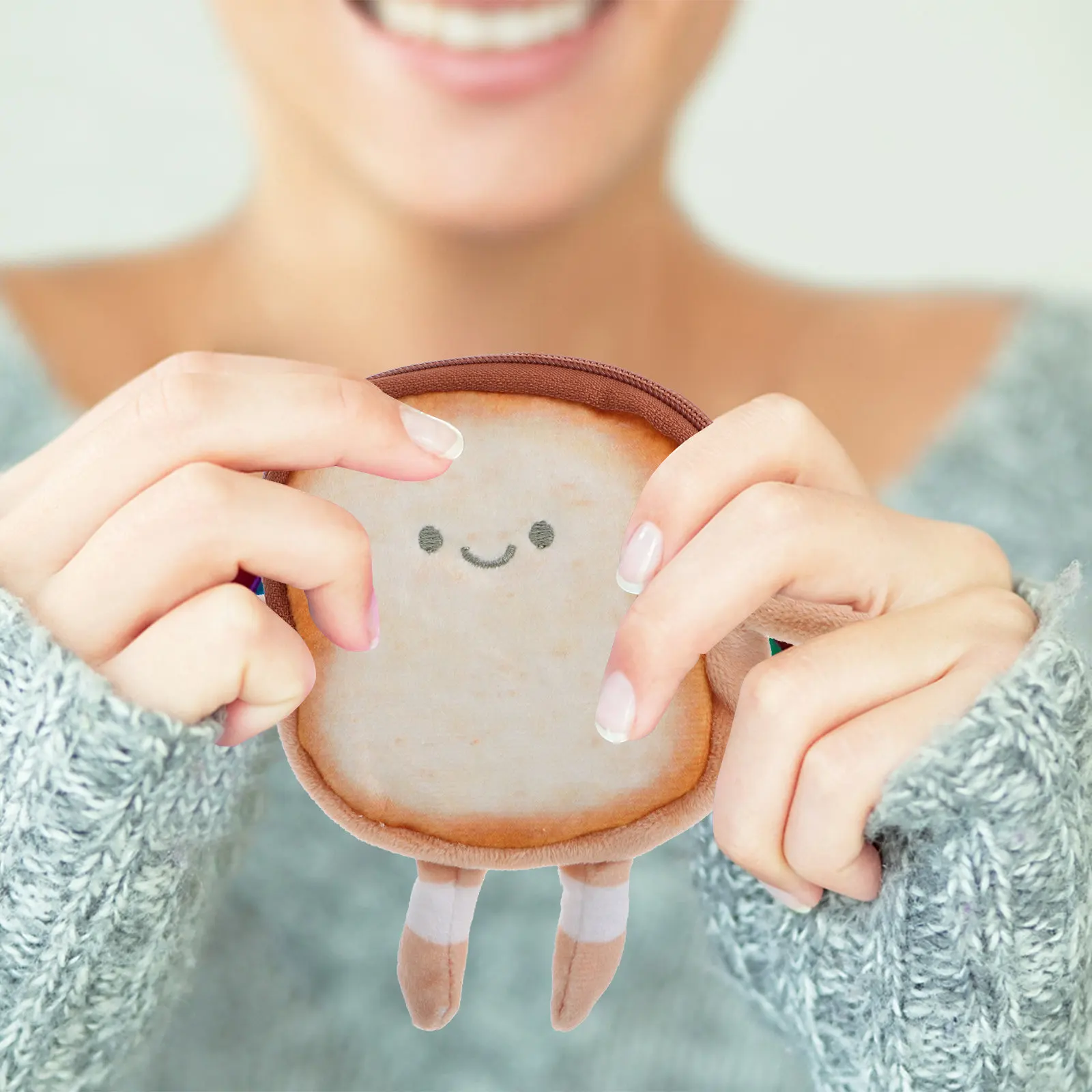 

Cute Cartoon Toast Coin Purse Creative Kawaii Wallet Soft Keychain for Coins and Earphones