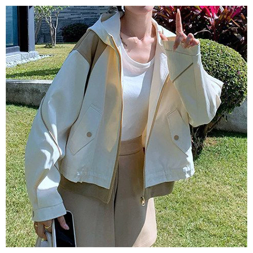 Workwear Splicing Coat Women's Short Style 2025 Autumn New Korean  Loose Street Explosion Fashion Trendy Jacket
