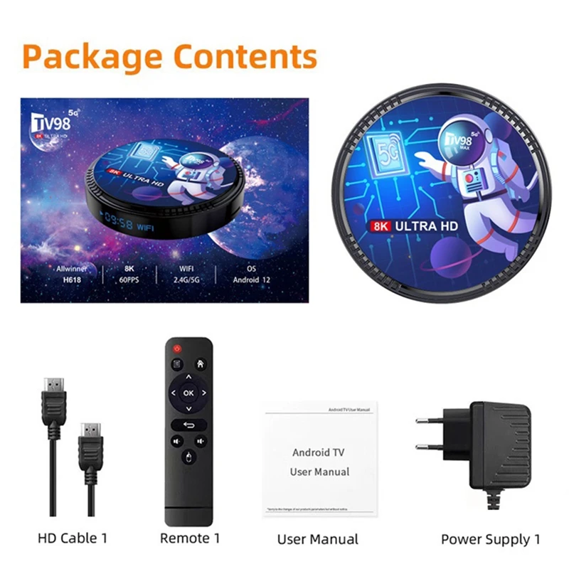 4G + 32G Allwinner H618 Android 12 Smart TV Box 2.4G + 5G WIFI + Blutooth5.0 H265 TV98 مشغل الوسائط سهل التركيب بمقبس الاتحاد الأوروبي