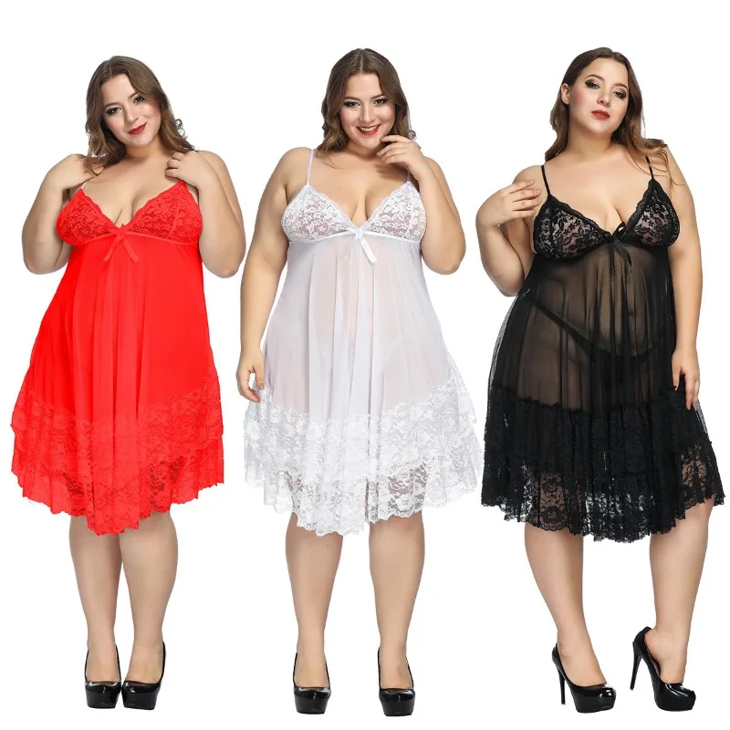 S-7XL Plus Size Sexy Strap Nightwear Large Lingerie Gown Sleep Wear Women Sleepwear Home Nightclub Dress Pajamas