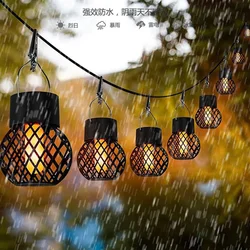 Solar flame hanging ball lamp, balcony decorative lamp, outdoor waterproof courtyard decorative lamp, hollow ball lamp