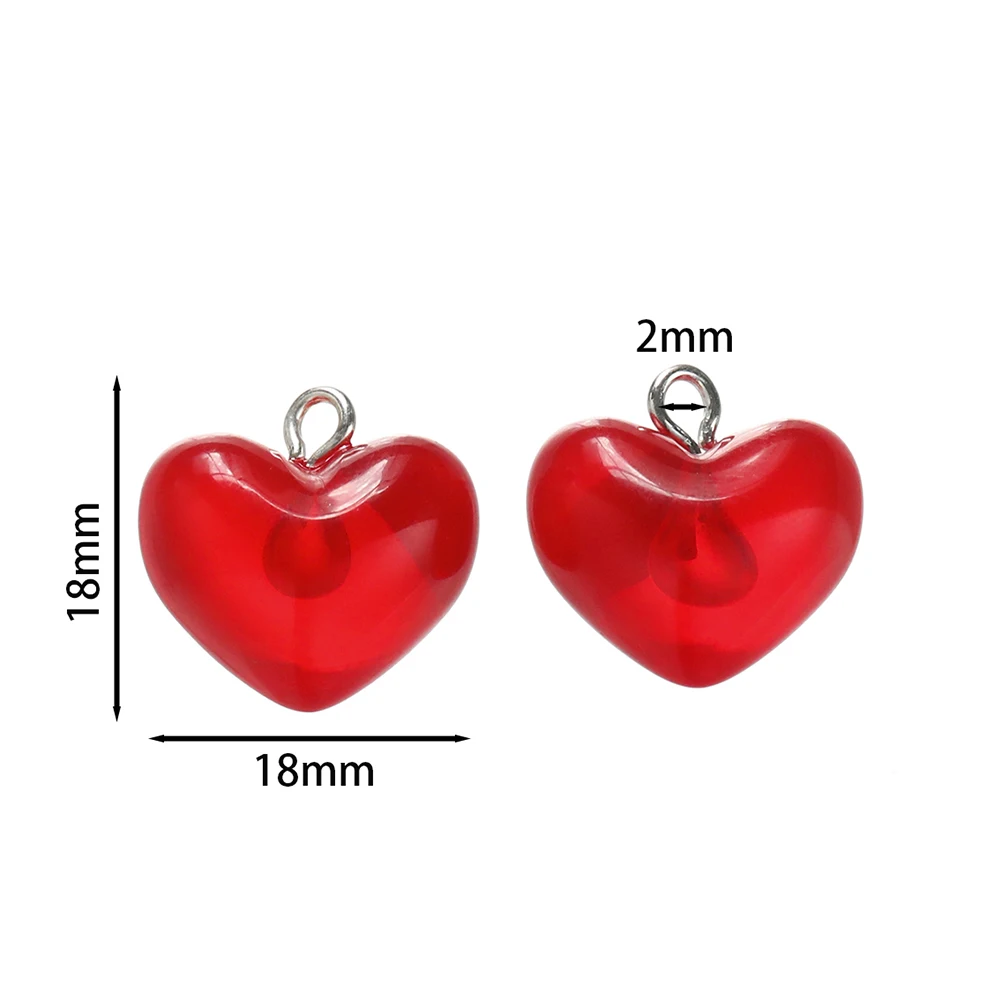 10Pcs/Lot 18mm Jelly Result Color Heart Acrylic Charms Pendants for Necklace Earrings Pendant DIY Jewelry Making Accessories