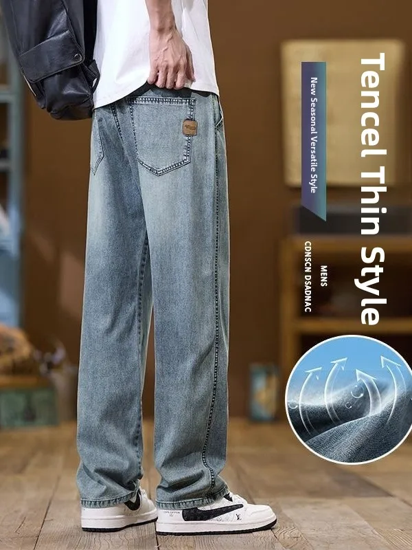 Ultra-Thin Lyocell  Men's Jeans Summer Casual Loose Straight Leg Breathable Comfortable Non-Stretch Business Style
