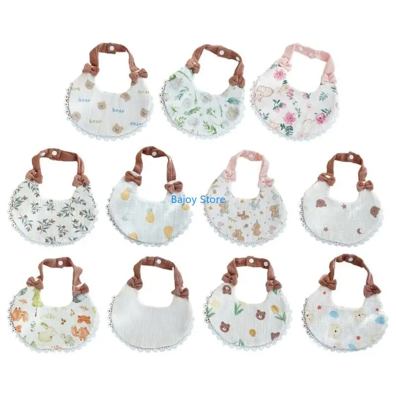 

63HE Baby Nursing Bib for Newborns Comfortable Drooling Bib Infant Saliva Towel 6-Layer Lovely Print Toddlers Burp Cloth