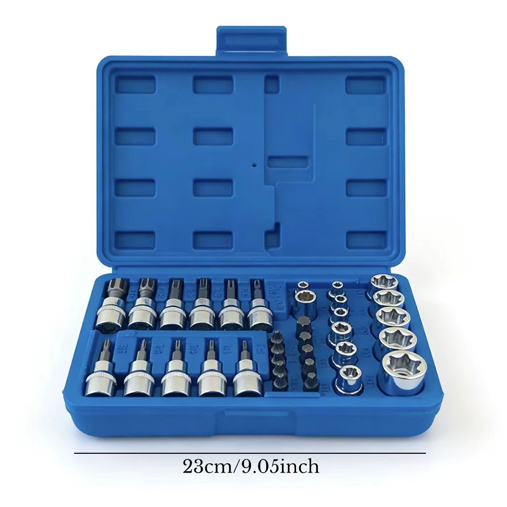 34-teiliger Torx-Bit-Steckschlüsselsatz, metrisch und imperial, für Autoreparaturen, professionelles Werkzeugset aus Chrom-Vanadium-Stahl