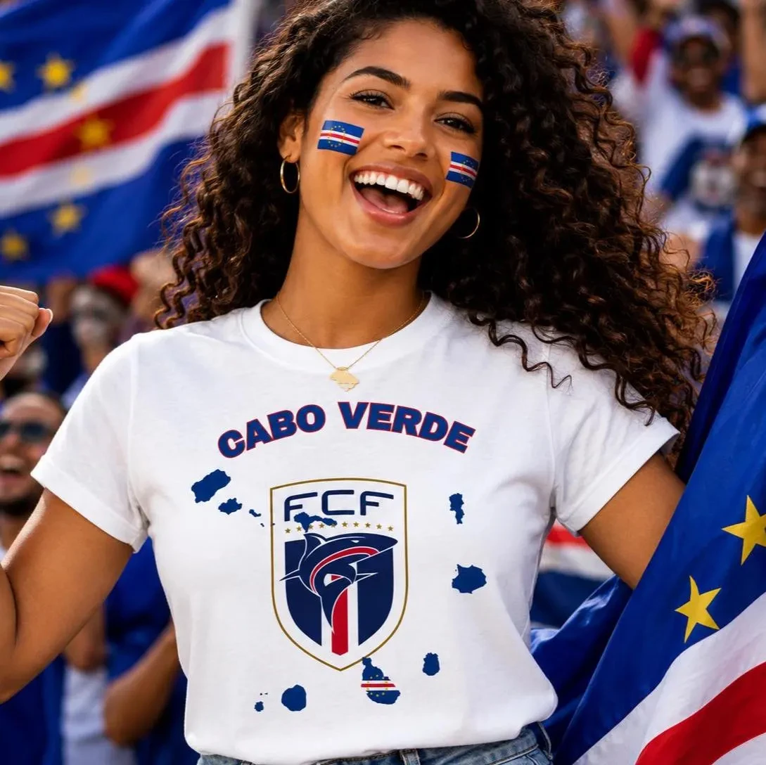 2026 Cape Verde T Shirt Vintage Cape Verde Flag National Emblem Football Graphic Tee Loose Casual Soccer Fan