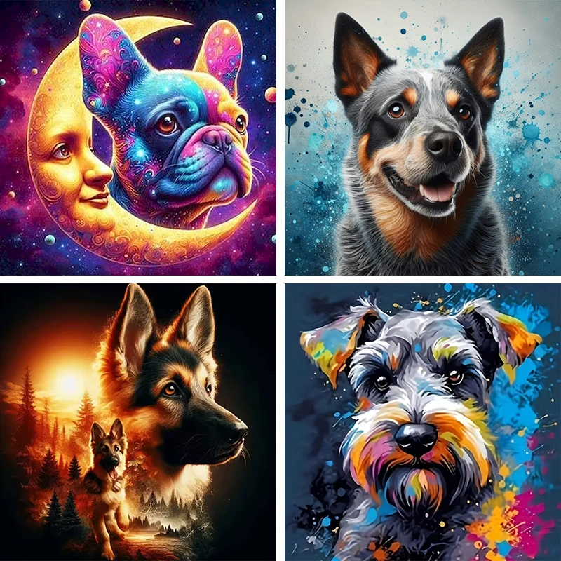 

GATYZTORY DIY Dog Diamond Painting Animal Craft Kit Mosaic Pattern For Adults Beginners Diamond Embroidery Flower Handicraft