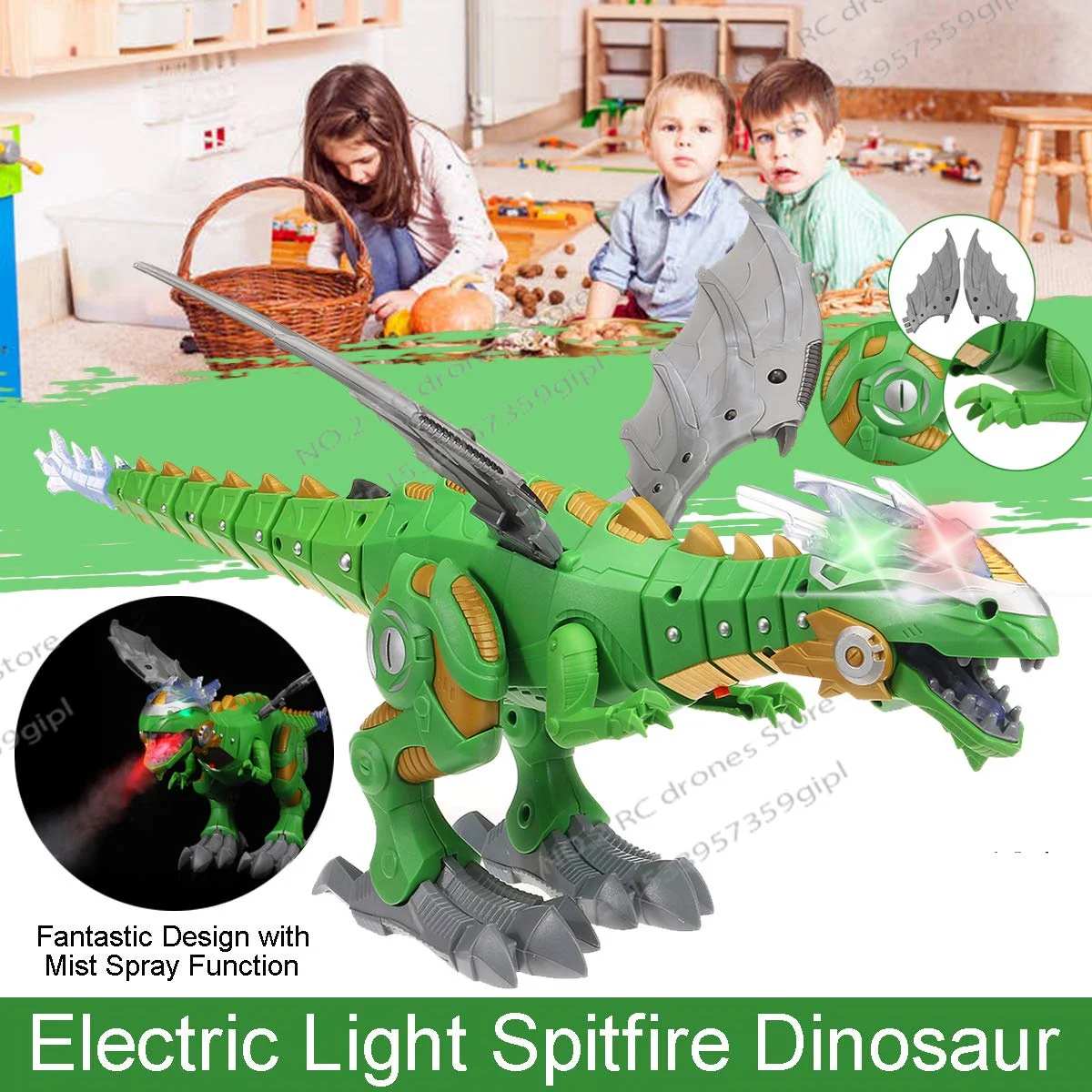 Simulation Fire Mechanical Dinoasur Water Spray Cool Light Electric Children Entertainment Puzzle Model Game Toys for Boys Gifts