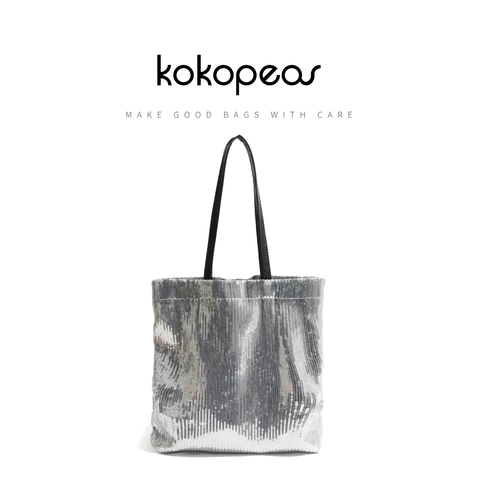 KOKOPEAS Sequin Fashion Shopping Shoulder Purse For Woman Nylon Lightweight Shine Tote Handbag Square Shiny Female Handbag