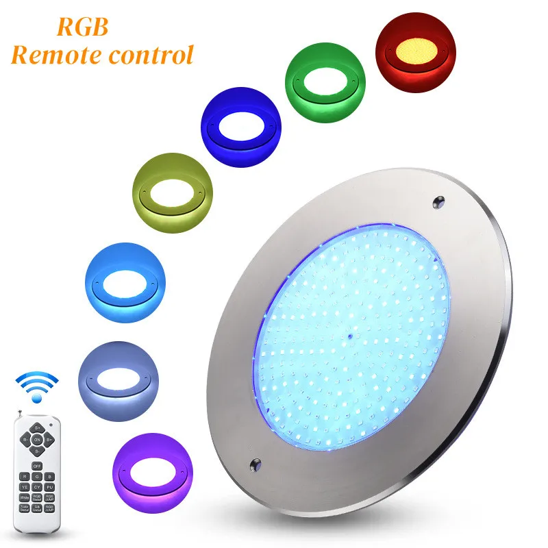 IP68 waterproof pool light 304 stainless steel resin filled ultra-thin light body Low voltage AC12V wall mounted RGB remote cont