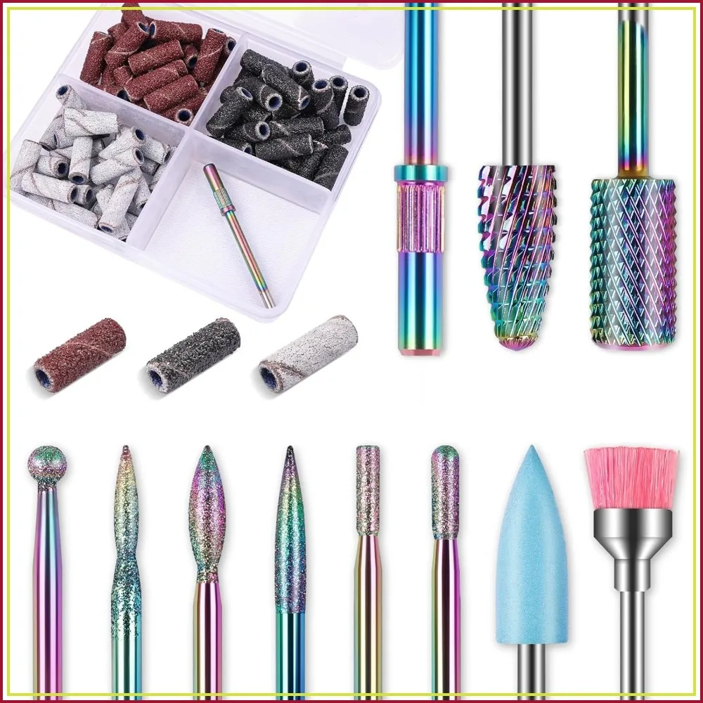 

10pcs Carbide Nail Drill Bits Set with 75pcs Sanding Bands & Mandrel for Acrylic Gel Removal