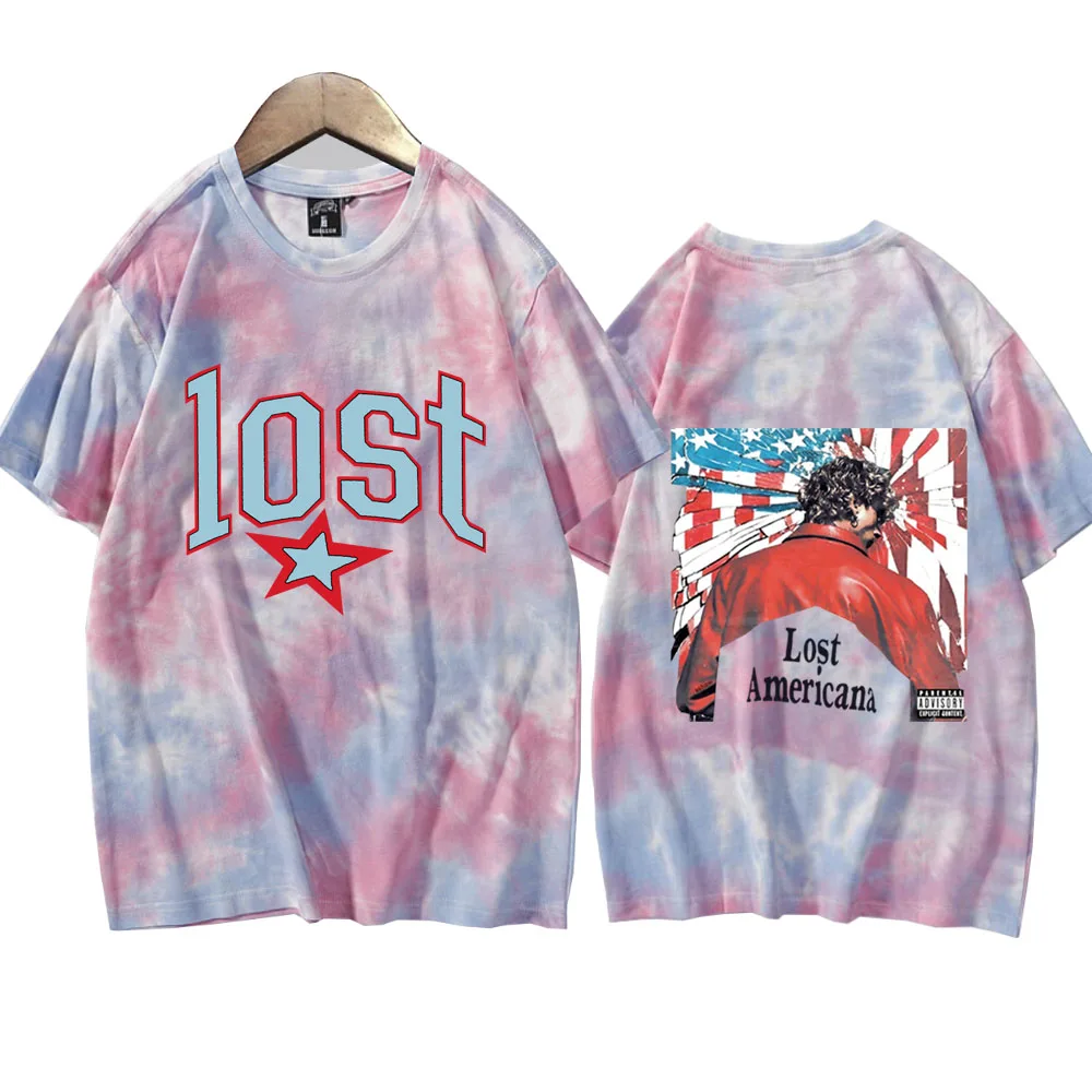 MGK Lost Americana Machine Gun Kelly التعادل صبغ قميص رجل امرأة Crewneck تي شيرتات قصيرة الاكمام مروحة هدية