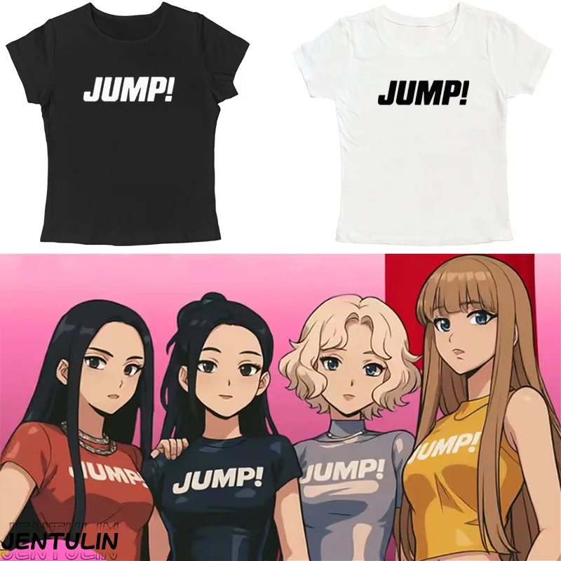 Y2K JUMP T Shirt Summer Fashion Women Harajuku Aesthetic Letter Print T-Shirt Kpop Star High Quality Casual Crop Top Baby Tees