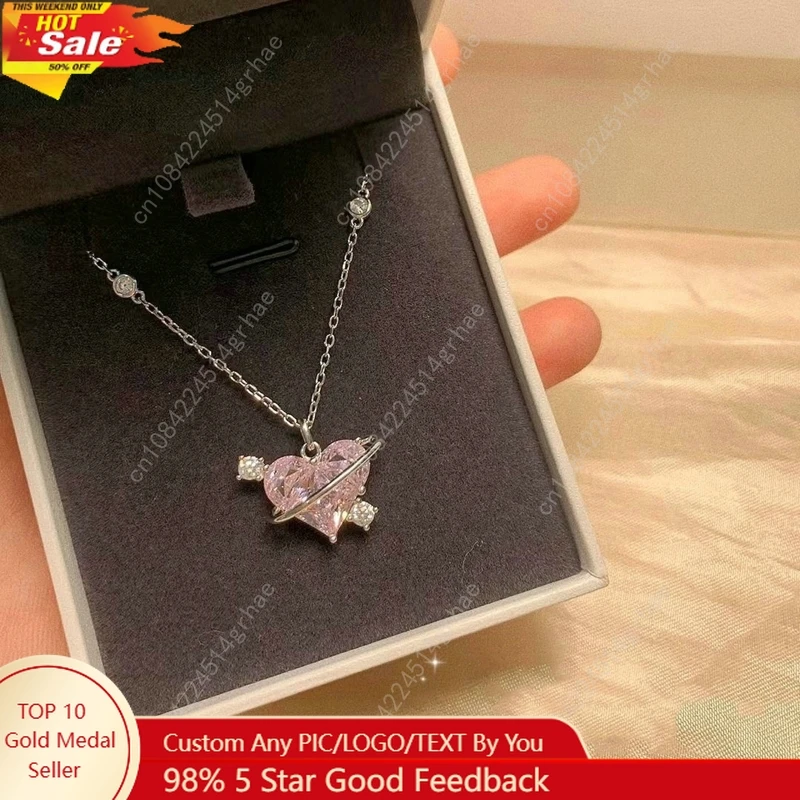 الأزياء الوردي كوكب القلب الزركون قلادة المرأة سحر الجمالية الترقوة سلسلة قلادة عيد الحب هدية حزب مجوهرات #1