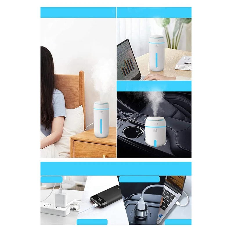 Car Mini Humidifier Home 400Ml Small Cool Mist Air Humidifier With 7 Color LED Night Light, Whisper USB Humidifiers