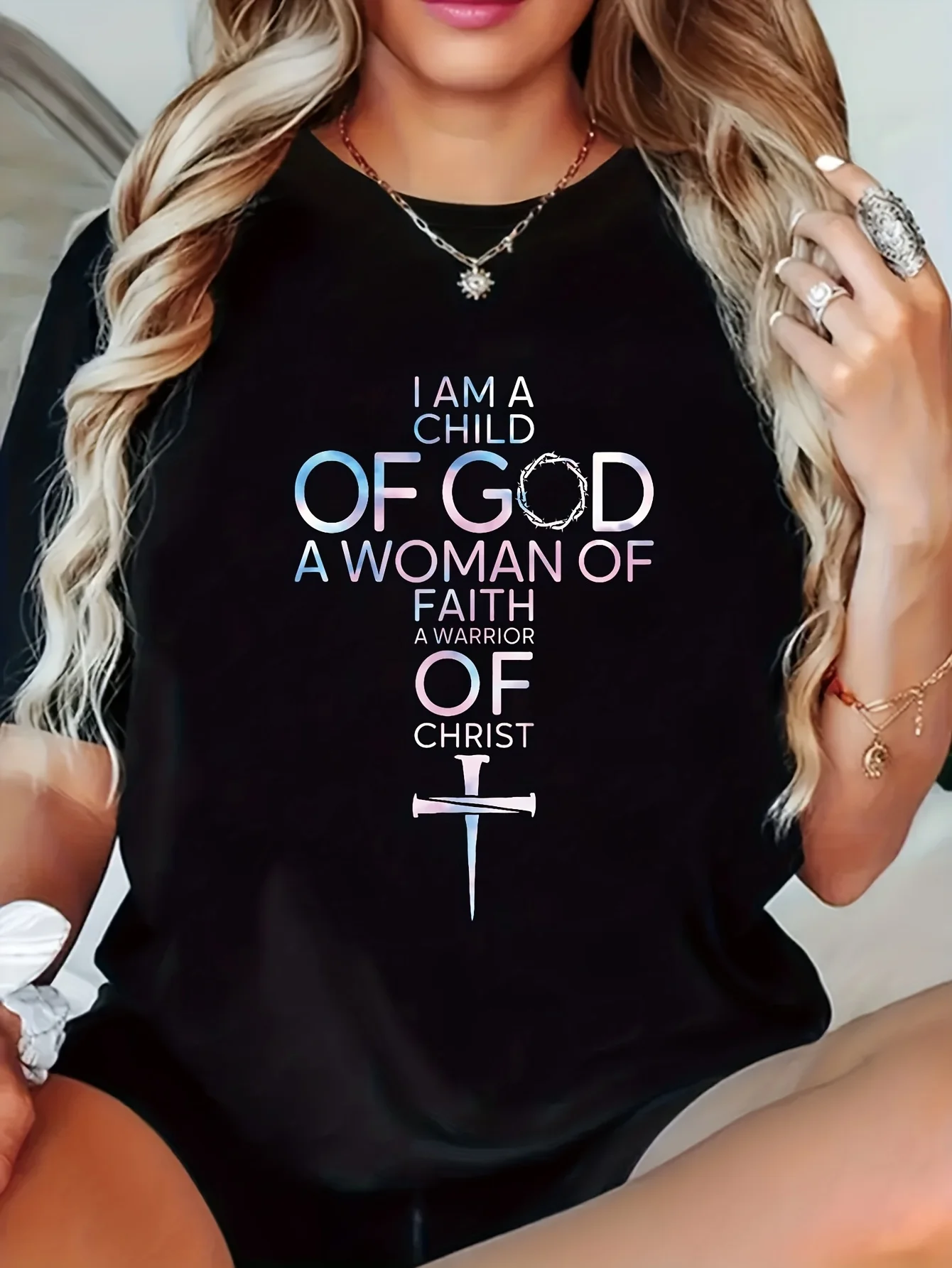 Christian Quote Printed Religious Pattern Tshirt for Women Comfortable and Fashionable Faith Clothing Casual Travel Street Style