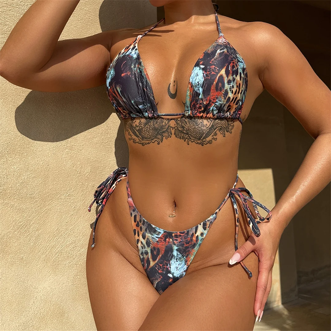 2026 Sexy bedruckter Neckholder-Bikini mit hohem Beinausschnitt, Damen-Badeanzug, zweiteiliger Bikini-Set, Badebekleidung, Badeanzug, Schwimmanzug V5353 – Detail 7