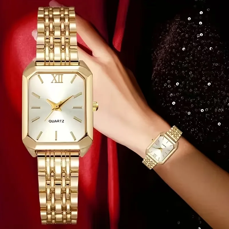 New Design Ladies Watch Fashion Quartz Wristwatch Gold Simple Square Women Watches Luxury Stainless Steel Folding Clock Gift
