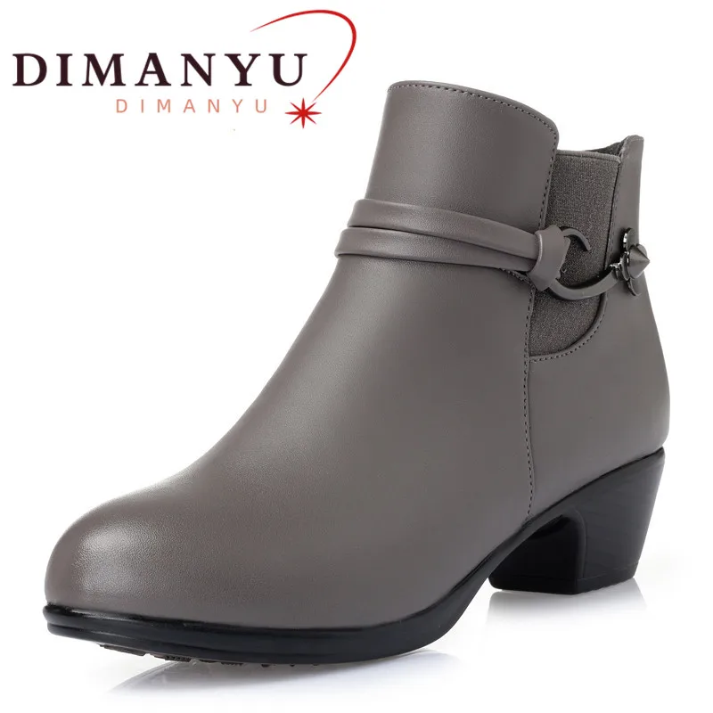 Women's Martn Boots Winter 2024 New Genuine Leather Wool Warm Ankle Boots Women Large Size 41 42 43 Gray Dress Boots Women