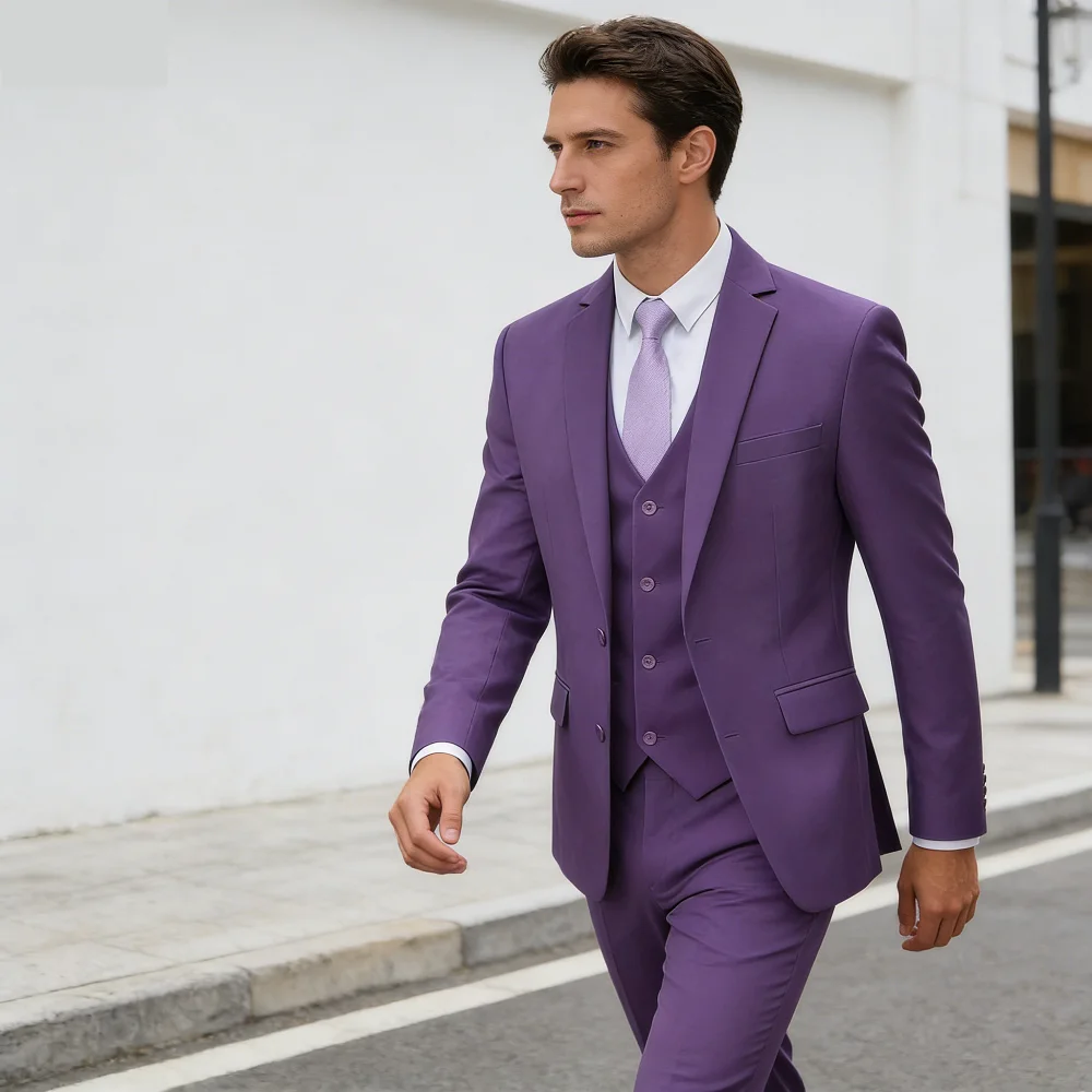 

Мужской костюм-тройка Slim Fit: розовый/синий смокинг для жениха, деловой пиджак, жилет и брюки для мужчин