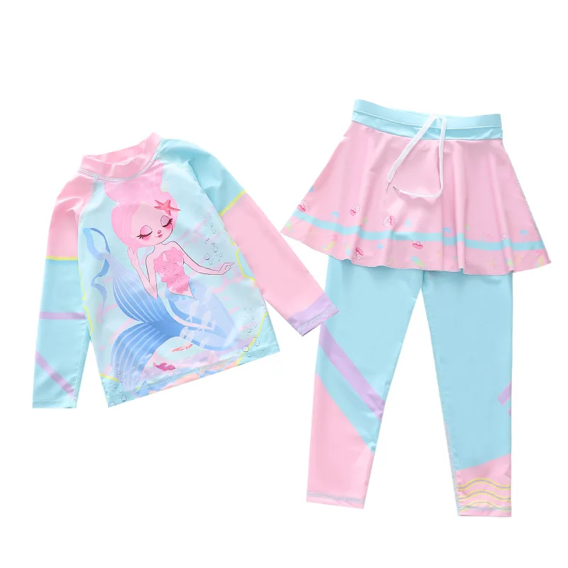 HappyFlute Two Piece Set  Mermaid Princess Style Long Sleeve Beach Breathable Sunscreen Swimsuit