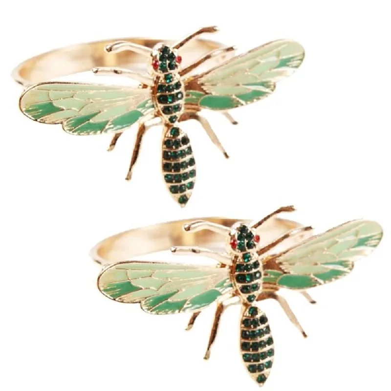 

12Pcs Dragonfly Napkin Buckle Napkin Ring Alloy Green Insect Dragonfly Drip Diamond Buckle Paper Towels Napkin Holder