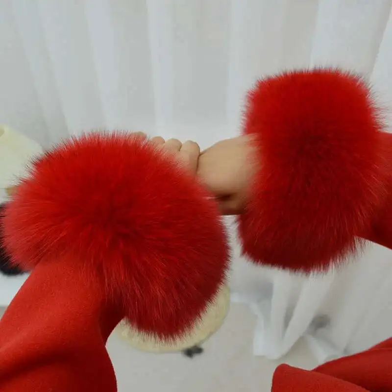 

Winter Fox Fur Cuffs Female Fluffy Fur Sleeves Real Fur Wristband Fashion Arm Warmer Oversleeve For Women Jacket Coat Sleeve