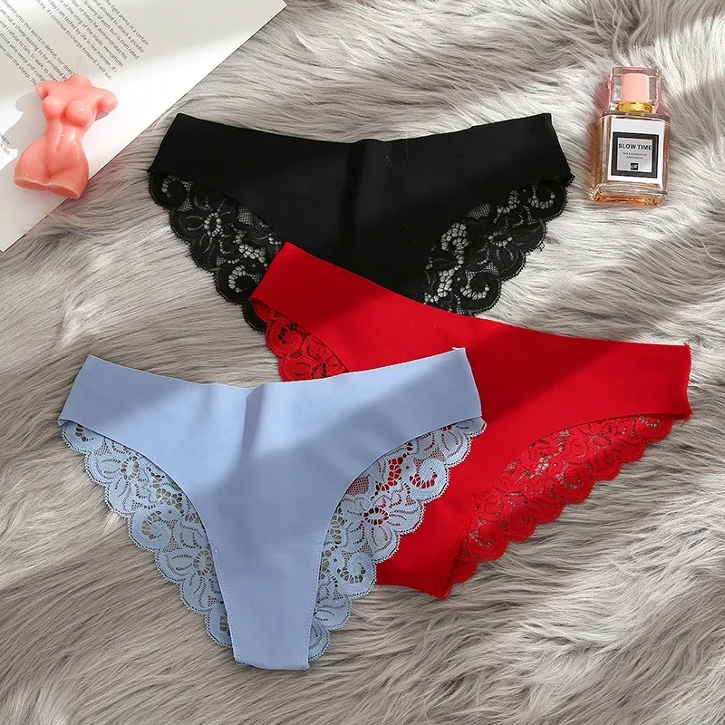 

3PCS Women's Panties Set Sweet Lace Underwear Soft Silk Satin Lingerie French Romantic Woman Briefs Female Sexy Panty