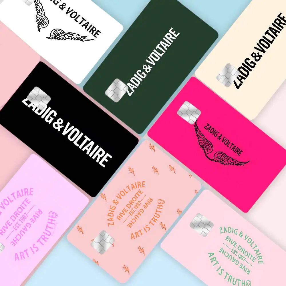 Pegatinas de piel para tarjetas de crédito con logotipo de moda Z-Zadig V-Voltaire, para tarjetas bancarias VISA, tarjetas de transporte, pegatinas impermeables, regalo para mujer