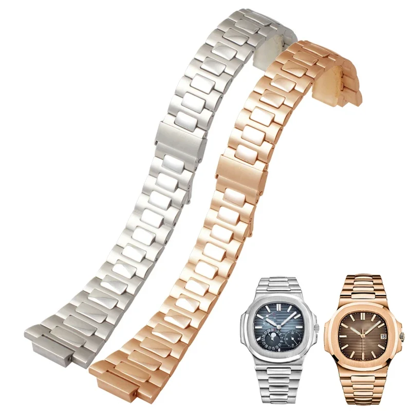For Patek Philippe Watchband Steel Belt PP Nautilus 5711 5712 Male Convex Fine Steel Watch Strap 25mm*13mm Watch Accessories